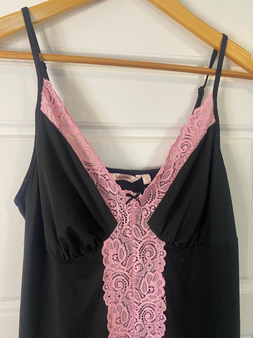 La Vie En Rose Chemise Black Pink Lace Trim Nightie Size Large Lingerie Stretchy - Picture 3 of 9